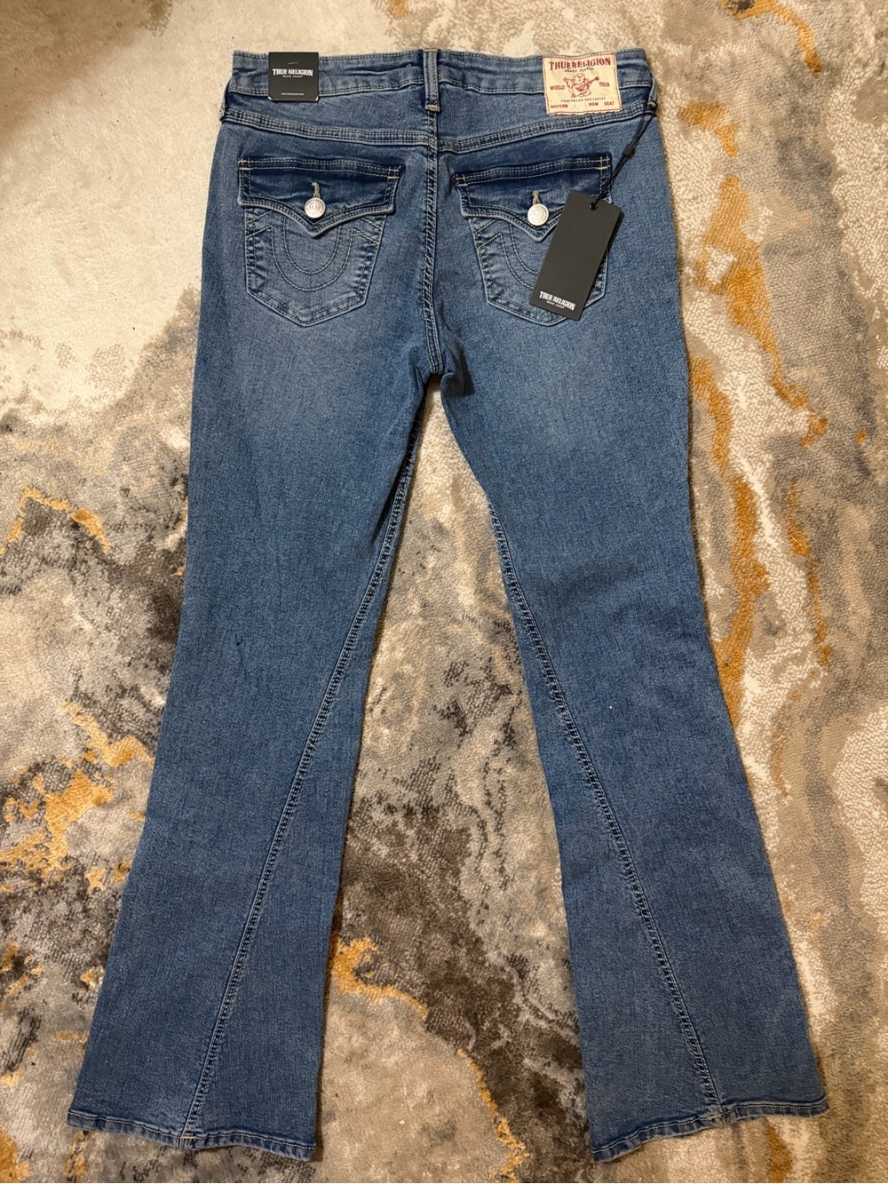 True Religion Women's Mid Rise Blue Flare Jeans